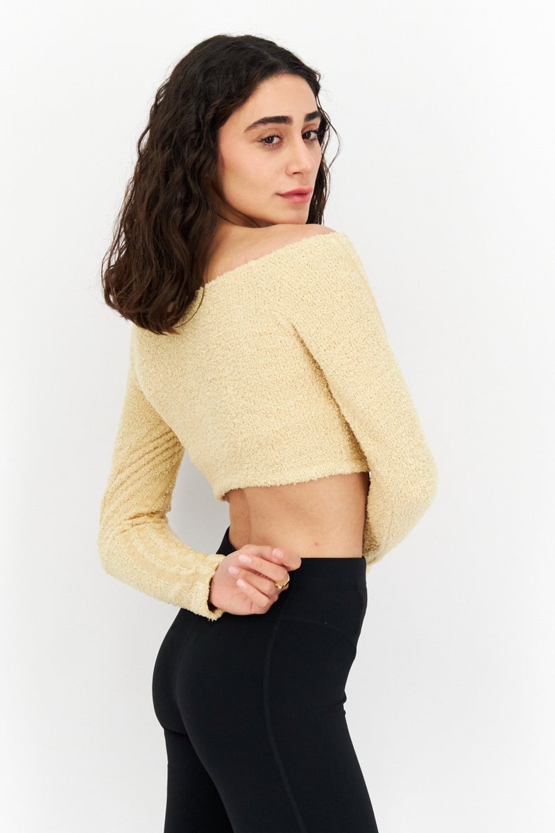 adidas Originals Women Sportswear Long Sleeve Outdoor Cropped Top, Beige - Image 4