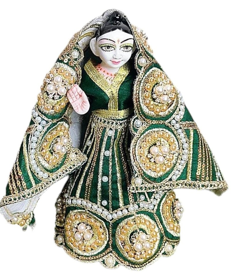Partish Radha Krishna Heavy Dress | Poshak for Yugal Jodi | Radhe Krishna Ji Poshak (Dress Size 4 Inches for 6 & 7 Inches Murti, Green-E) - Image 4