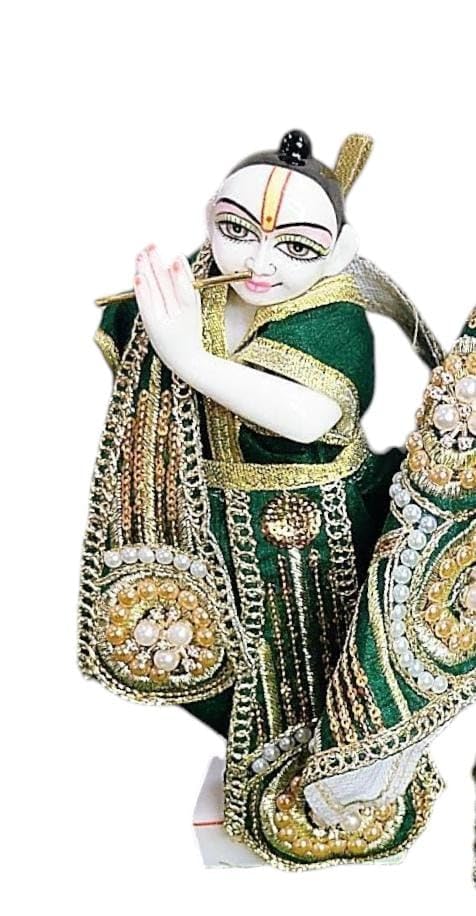 Partish Radha Krishna Heavy Dress | Poshak for Yugal Jodi | Radhe Krishna Ji Poshak (Dress Size 4 Inches for 6 & 7 Inches Murti, Green-E) - Image 3