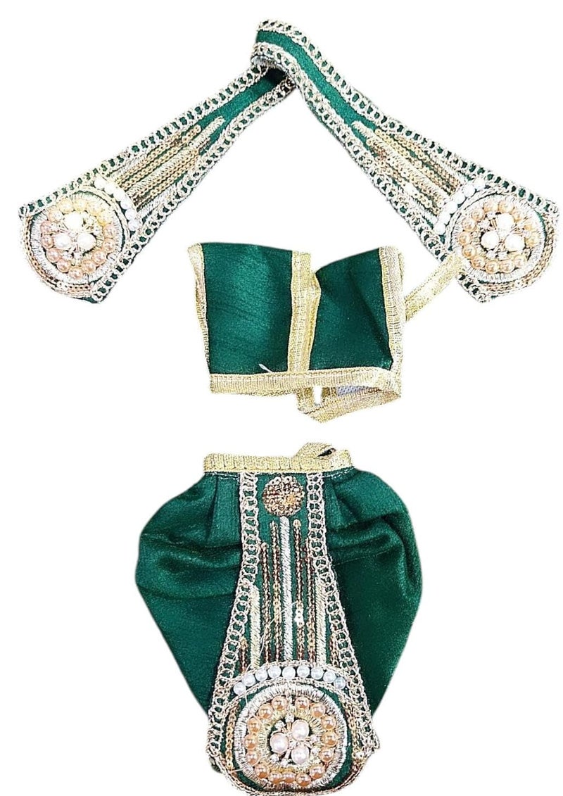 Partish Radha Krishna Heavy Dress | Poshak for Yugal Jodi | Radhe Krishna Ji Poshak (Dress Size 4 Inches for 6 & 7 Inches Murti, Green-E) - Image 5