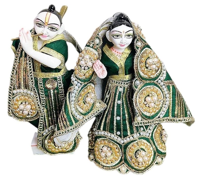 Partish Radha Krishna Heavy Dress | Poshak for Yugal Jodi | Radhe Krishna Ji Poshak (Dress Size 4 Inches for 6 & 7 Inches Murti, Green-E) - Image 2