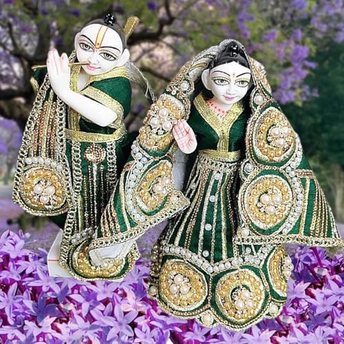 Partish Radha Krishna Heavy Dress | Poshak for Yugal Jodi | Radhe Krishna Ji Poshak (Dress Size 4 Inches for 6 & 7 Inches Murti, Green-E) - Image 1