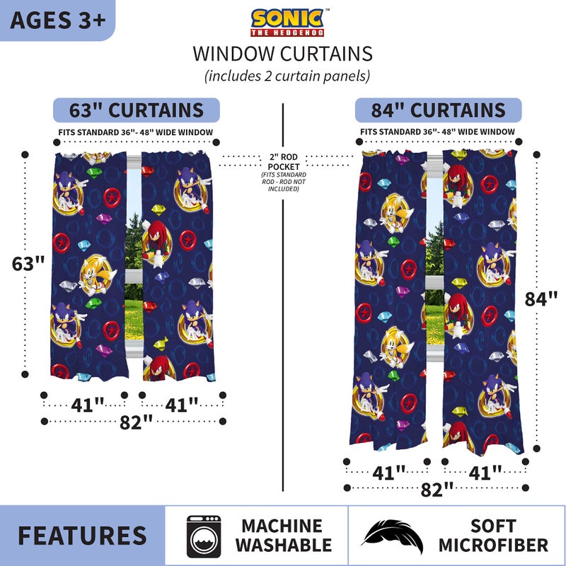 Franco Sonic the Hedgehog Kids Window Curtains, 84 Inch Length 2-Panel Set, Semi Light Filtering Drapes for Bedroom & Playroom, (Officially Licensed Product) by Franco - Image 4