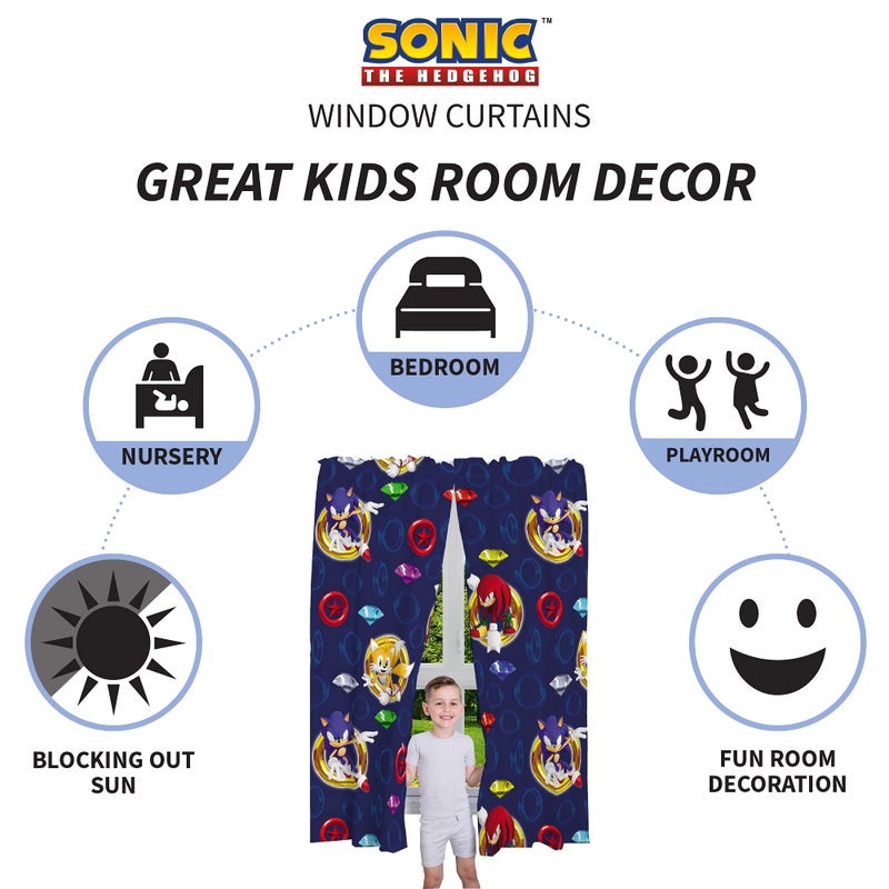 Franco Sonic the Hedgehog Kids Window Curtains, 84 Inch Length 2-Panel Set, Semi Light Filtering Drapes for Bedroom & Playroom, (Officially Licensed Product) by Franco - Image 3