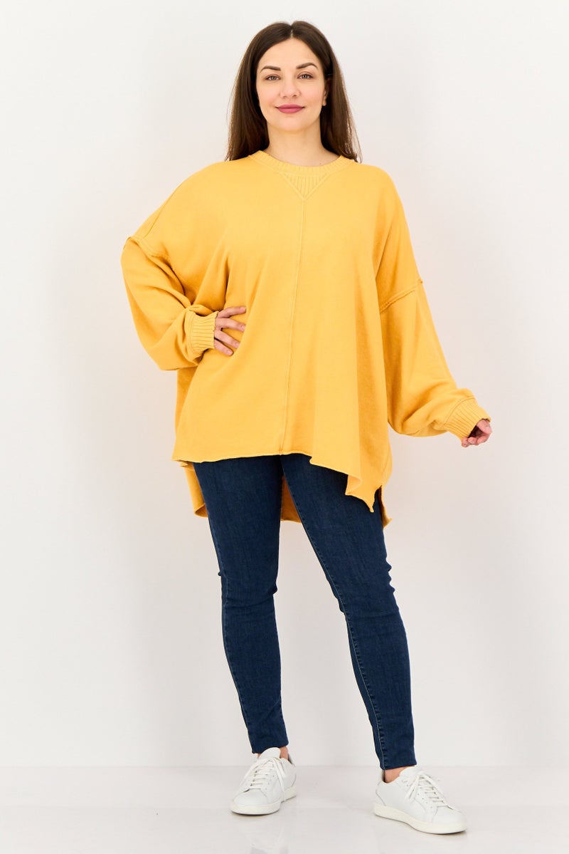 Aerie Women Oversized Crew Neck Solid Long Sleeve Sweatshirt, Orange - Image 4