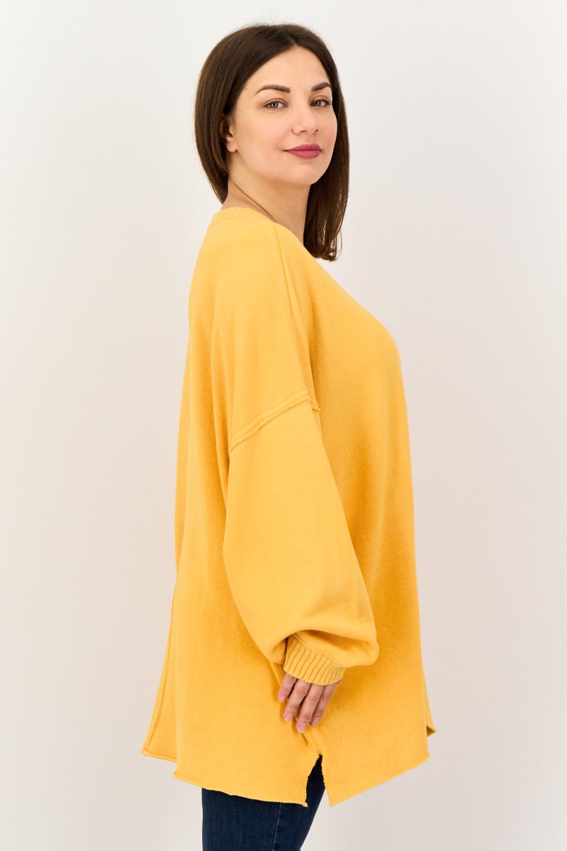 Aerie Women Oversized Crew Neck Solid Long Sleeve Sweatshirt, Orange - Image 2