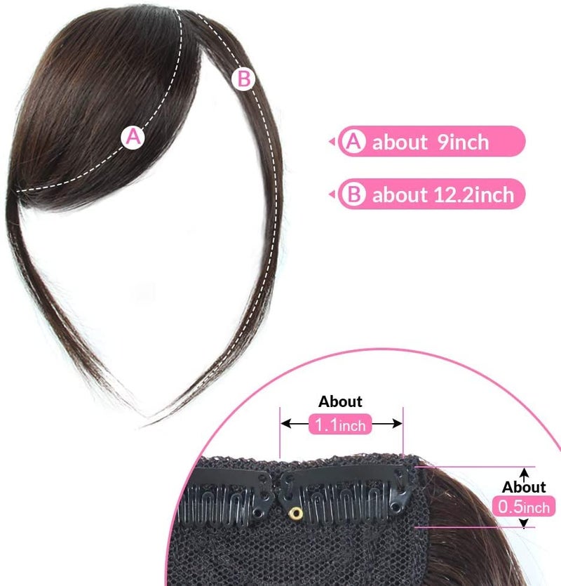 Dsoar Clip-in Bangs: Thick Real Human Hair Side Bangs, Natural Straight Fringe Hair Extensions (Dark Brown, with Temples) - Image 2