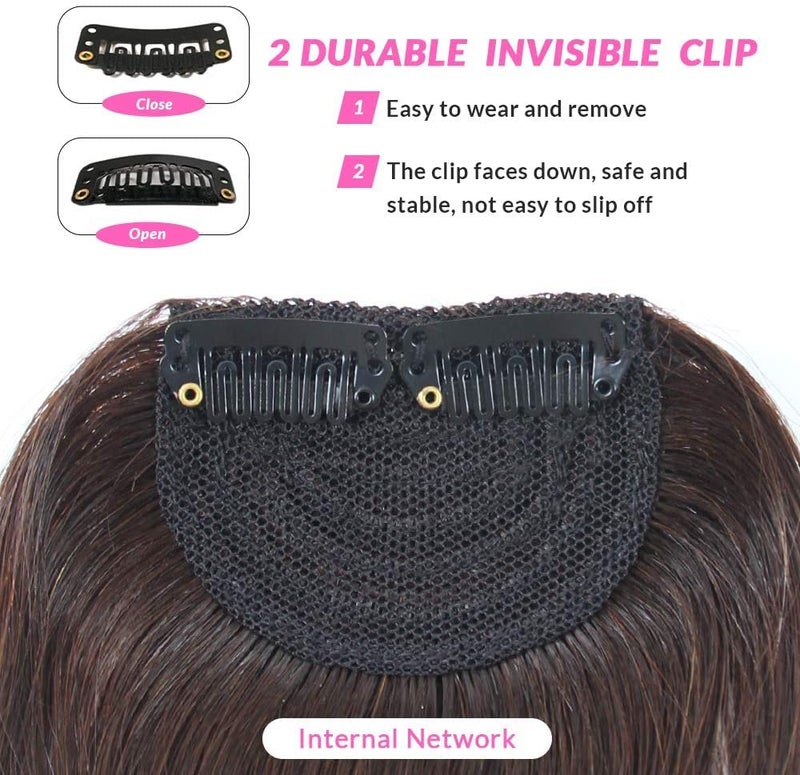 Dsoar Clip-in Bangs: Thick Real Human Hair Side Bangs, Natural Straight Fringe Hair Extensions (Dark Brown, with Temples) - Image 4