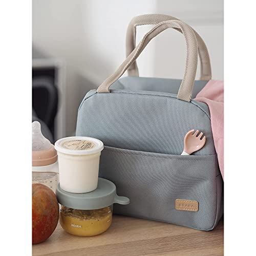 Beaba Insulated Lunch Bag for Baby & Kids, Isothermal Keeps Food Hot or Cold For Several Hours, Waterproof Fabric with Front Pocket, Large and Flexible Handles, Soft Material, 5L Capacity (Sage Green) - Image 4