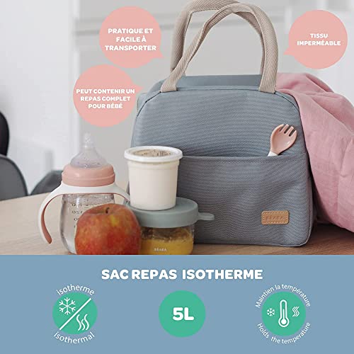 Beaba Insulated Lunch Bag for Baby & Kids, Isothermal Keeps Food Hot or Cold For Several Hours, Waterproof Fabric with Front Pocket, Large and Flexible Handles, Soft Material, 5L Capacity (Sage Green) - Image 3