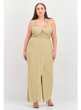 Bar III Nicole Williams English x Bar III Women Plus Size Lace Details Sleeveless Jumpsuit, Beige  - Image 1