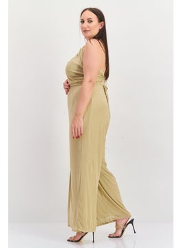 Bar III Nicole Williams English x Bar III Women Plus Size Lace Details Sleeveless Jumpsuit, Beige  - Image 3