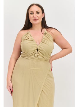 Bar III Nicole Williams English x Bar III Women Plus Size Lace Details Sleeveless Jumpsuit, Beige  - Image 2