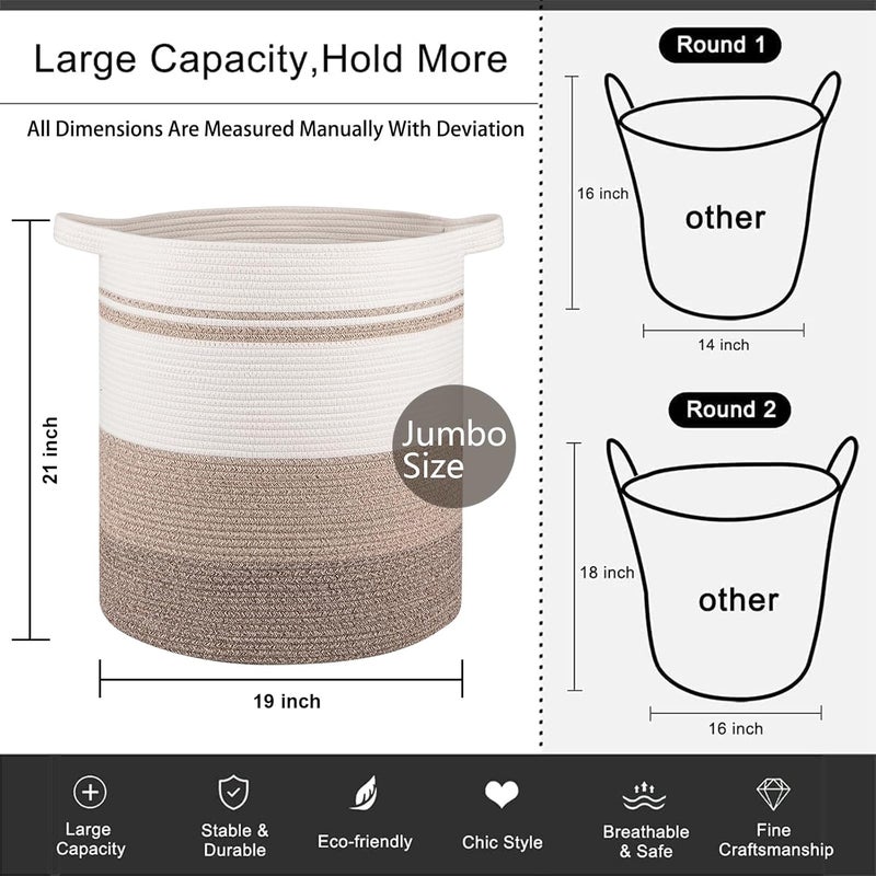 OIAHOMY 100L Laundry Baskets-Laundry Hamper, Storage Basket with Handles, Decorative Basket for Living room, Woven Storage Basket for Toys Bin, Pillows, Blankets, Clothes-19x21in-Gradient Yellow - Image 4