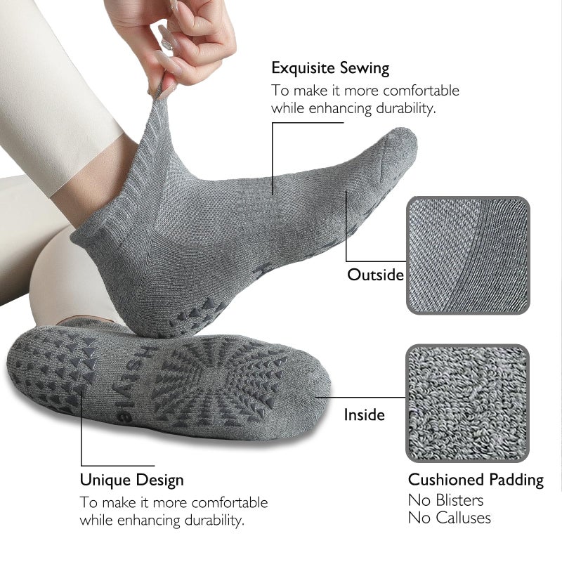 Hstyle 3 Pairs of Yoga Socks with Grips for Women and Men, Ideal for Ballet, Barre, Barefoot Workout, Pilates Grip Socks Non Slip Socks - Image 3