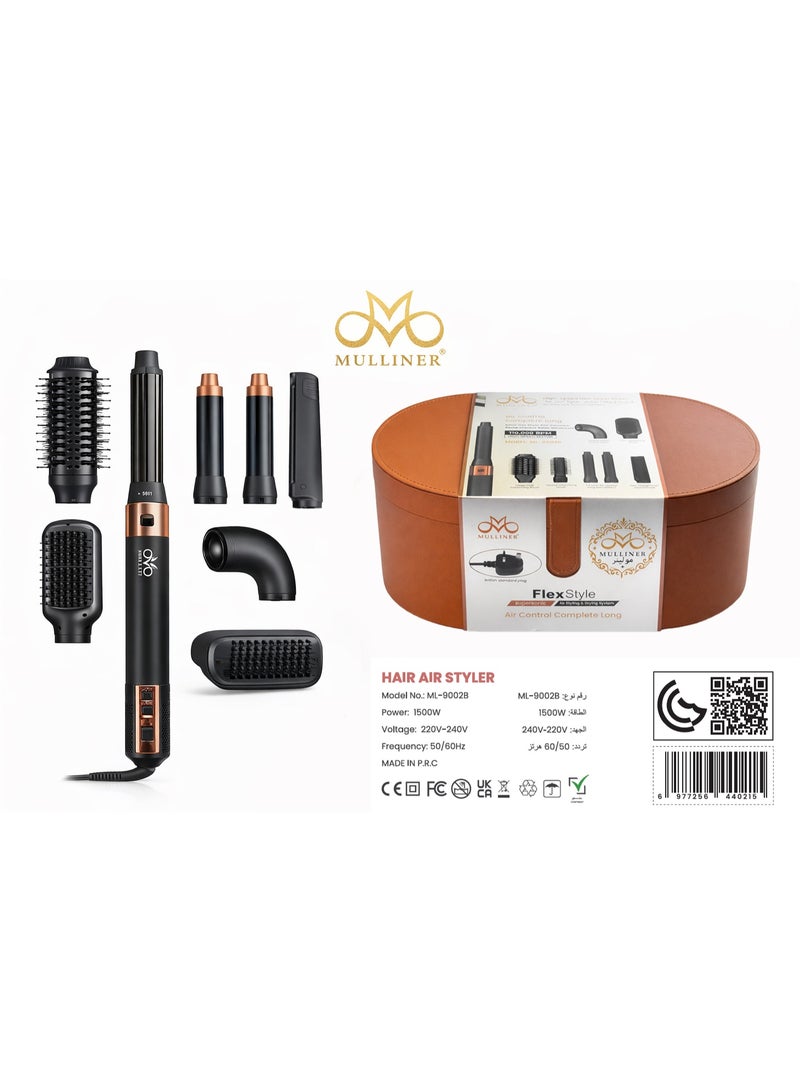 Mulliner ML-9002B 7-in-1 Air Styling & Drying System | 110000RPM High Speed Motor | 1200W Hair Dryer Brush | Volumiser & Styler | 220-240V - Image 1