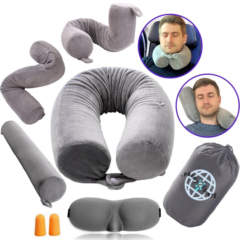 Point2Points Point2Points Twist Memory Foam Travel Pillow 100 Pure Memory Foam Neck Pillow with Comfortable Machine Washable Cover Neck Pillow for Travel Kit with Sleep Mask Earplugs Travel Bag