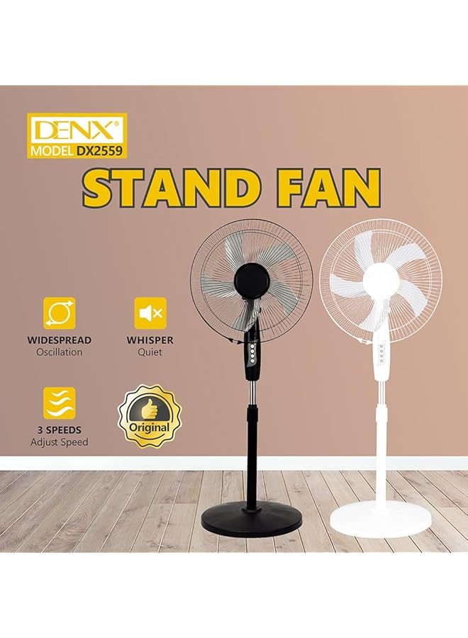 Denx Stand Fan 3 Speed Settings Whisper Quiet Widespread Oscillation Black And White - Image 3