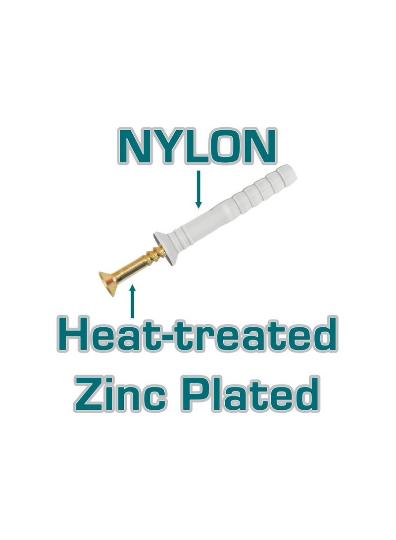 TOTAL TOTAL Nylon Wall Anchors and Screws Set, 6x60mm Plugs with 3.5x70mm Heat-Treated Zinc Screws, 15 Pieces, Grey - Image 2