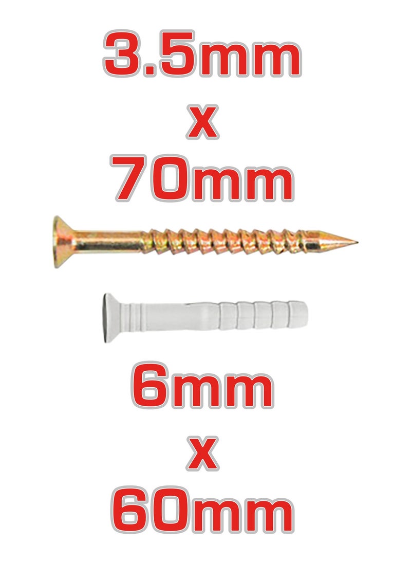TOTAL TOTAL Nylon Wall Anchors and Screws Set, 6x60mm Plugs with 3.5x70mm Heat-Treated Zinc Screws, 15 Pieces, Grey - Image 3