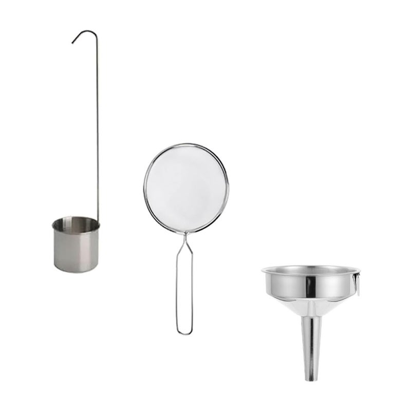 Stainless Steel 3 Piece Funnel Set with Strainer and Measuring Spoon for Kitchen - Image 2
