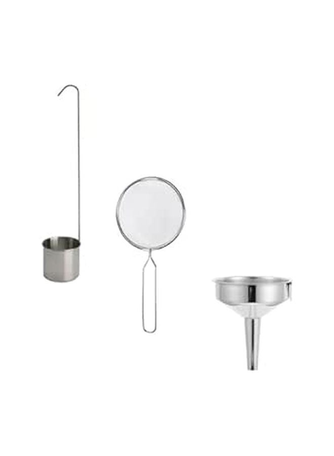 Stainless Steel 3 Piece Funnel Set with Strainer and Measuring Spoon for Kitchen - Image 1