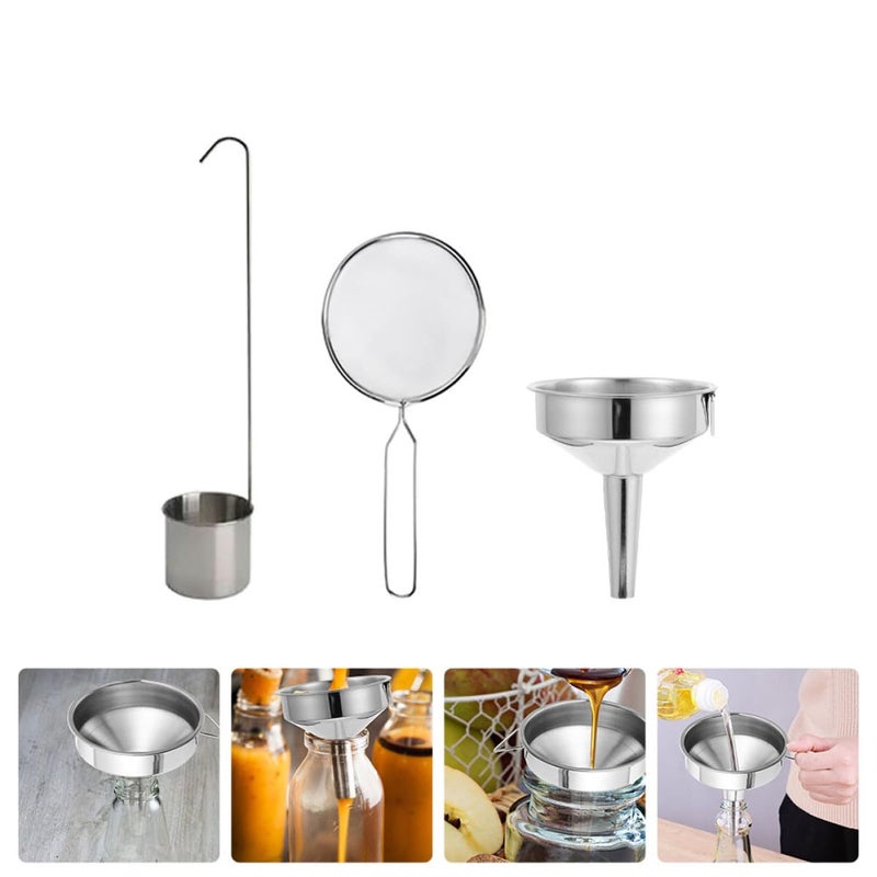 Stainless Steel 3 Piece Funnel Set with Strainer and Measuring Spoon for Kitchen - Image 5