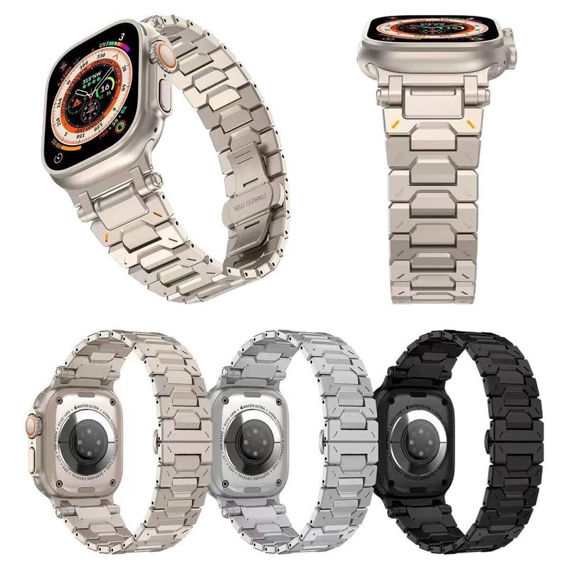 سوار ساعة ذكية سوار معدني من الستانلس ستيل متوافق باللون ذهبي قابل للتعديل مع Apple Watch 42/44/45/49mm بملاءمة قابلة للتعديل وحزام بديل بتصميم معدني أنيق - Image 2