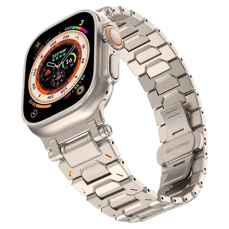 سوار ساعة ذكية سوار معدني من الستانلس ستيل متوافق باللون ذهبي قابل للتعديل مع Apple Watch 42/44/45/49mm بملاءمة قابلة للتعديل وحزام بديل بتصميم معدني أنيق - Image 3