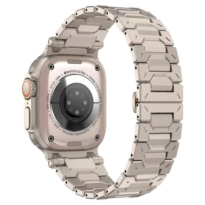 سوار ساعة ذكية سوار معدني من الستانلس ستيل متوافق باللون ذهبي قابل للتعديل مع Apple Watch 42/44/45/49mm بملاءمة قابلة للتعديل وحزام بديل بتصميم معدني أنيق - Image 4