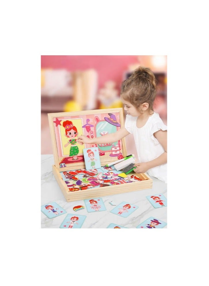 Magnetic Drawing Board, Girls Dress up themed toys, Wooden Puzzles Games Toys for Kids Drawing Learning - Image 2