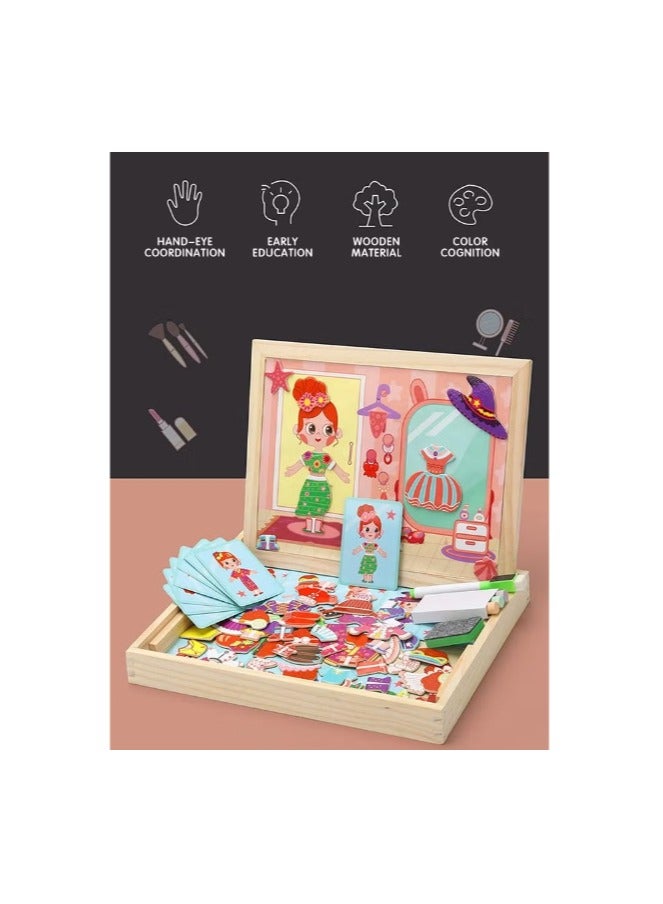 Magnetic Drawing Board, Girls Dress up themed toys, Wooden Puzzles Games Toys for Kids Drawing Learning - Image 3