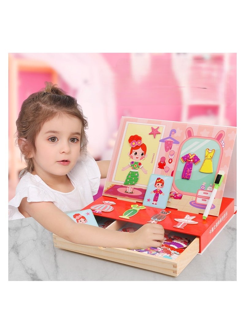 Magnetic Drawing Board, Girls Dress up themed toys, Wooden Puzzles Games Toys for Kids Drawing Learning - Image 4