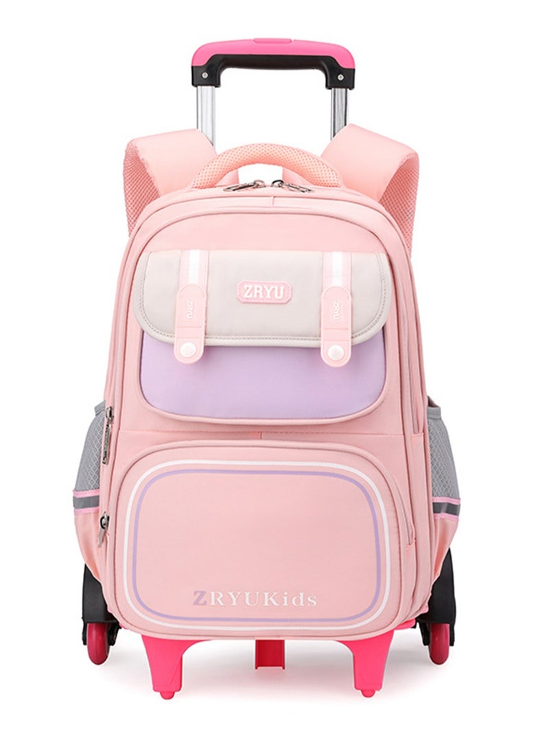 Kids Trolley Backpack, Detachable Rolling Backpack, Wheeled Backpack, Children Roller Backpack, Large Capacity School Bag, Wheeled Travel Bag For Girls Pink School Bag - Image 1