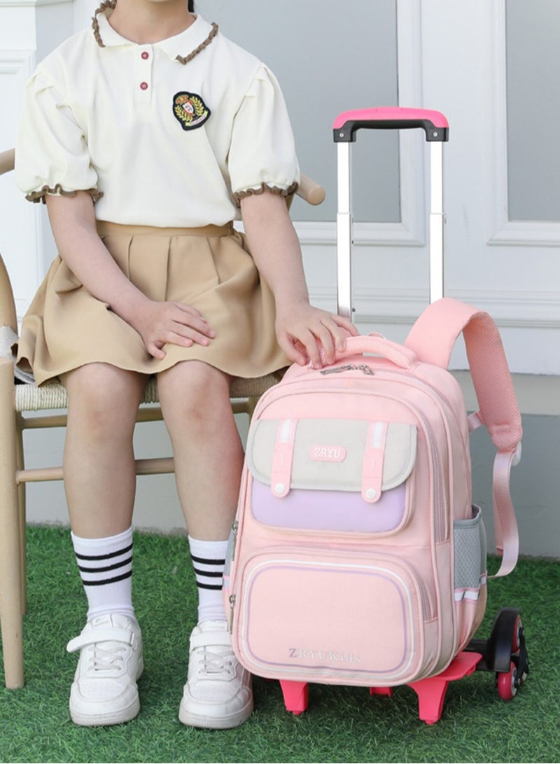 Kids Trolley Backpack, Detachable Rolling Backpack, Wheeled Backpack, Children Roller Backpack, Large Capacity School Bag, Wheeled Travel Bag For Girls Pink School Bag - Image 2
