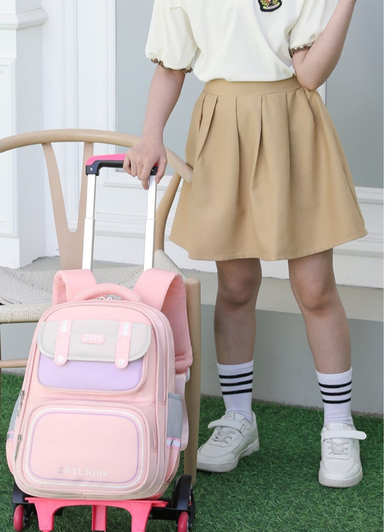 Kids Trolley Backpack, Detachable Rolling Backpack, Wheeled Backpack, Children Roller Backpack, Large Capacity School Bag, Wheeled Travel Bag For Girls Pink School Bag - Image 3