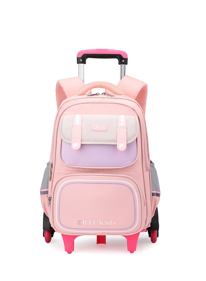 Kids Trolley Backpack, Detachable Rolling Backpack, Wheeled Backpack, Children Roller Backpack, Large Capacity School Bag, Wheeled Travel Bag For Girls Pink School Bag - Image 5