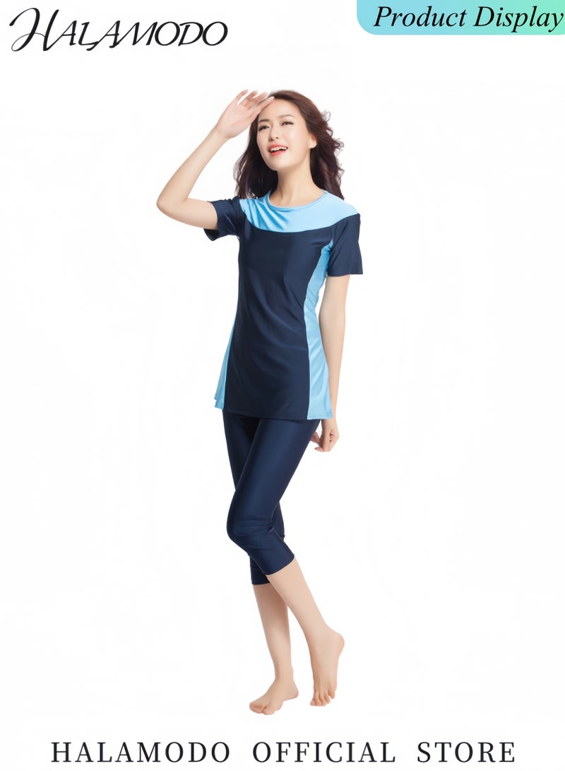 HALAMODO Women's Short Sleeve Swimsuit Set UPF 50+ Built in Bra Swimsuit Rash Guard Modesty Swimming Costume Modest Swimwear Bikinis - Image 3