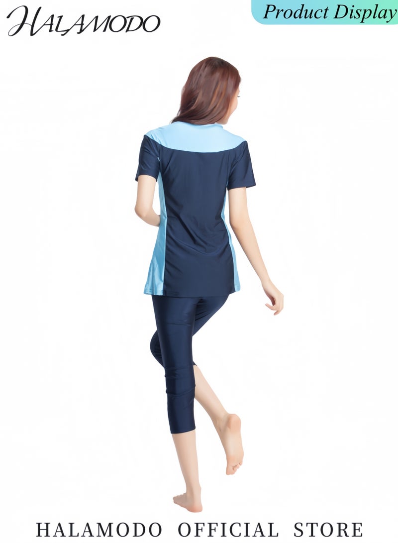 HALAMODO Women's Short Sleeve Swimsuit Set UPF 50+ Built in Bra Swimsuit Rash Guard Modesty Swimming Costume Modest Swimwear Bikinis - Image 4