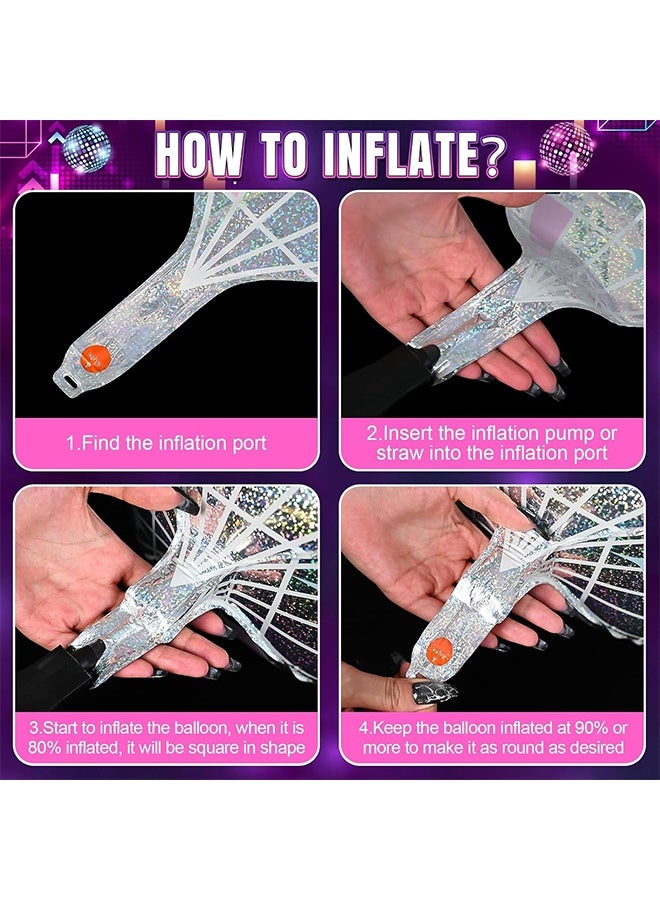 Lemon 9Pcs Disco Ball Balloons Iridescent, 22Inch Glitter Silver 4D Large Foil Disco Balloons with Explosion Star Balloon for Birthday Bachelorette 70s 80s 90s Disco Theme Party Decorations - Image 5