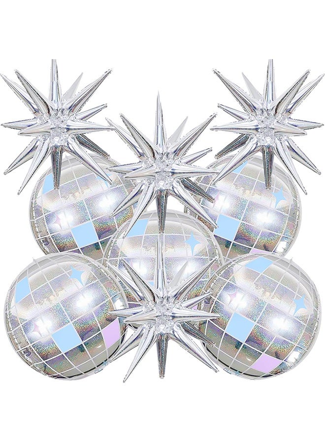 Lemon 9Pcs Disco Ball Balloons Iridescent, 22Inch Glitter Silver 4D Large Foil Disco Balloons with Explosion Star Balloon for Birthday Bachelorette 70s 80s 90s Disco Theme Party Decorations - Image 1