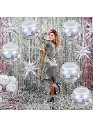 9Pcs Disco Ball Balloons Iridescent, 22Inch Glitter Silver 4D Large Foil Disco Balloons with Explosion Star Balloon for Birthday Bachelorette 70s 80s 90s Disco Theme Party Decorations - view 3
