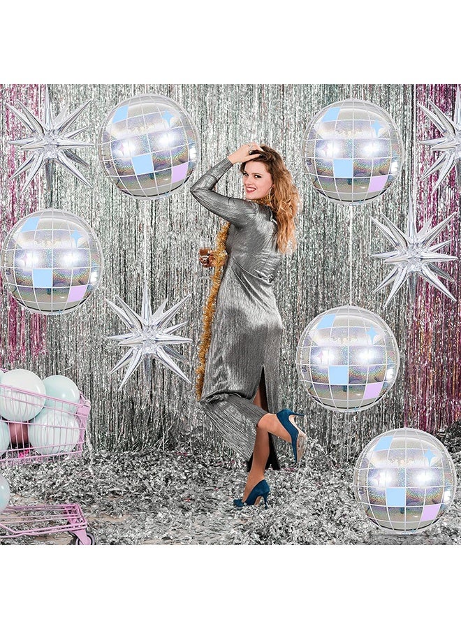 Lemon 9Pcs Disco Ball Balloons Iridescent, 22Inch Glitter Silver 4D Large Foil Disco Balloons with Explosion Star Balloon for Birthday Bachelorette 70s 80s 90s Disco Theme Party Decorations - Image 3
