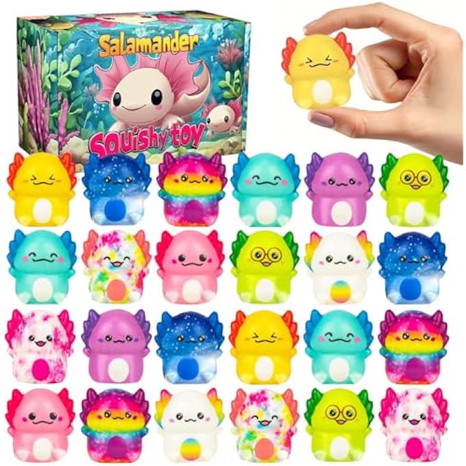 Holydeck 24 Pack Axolotl Slow Squishy Toys Soft Stress Relief Fidgets Toys for Kids Boys Girls Party Favors Novelty Prizes - Image 1