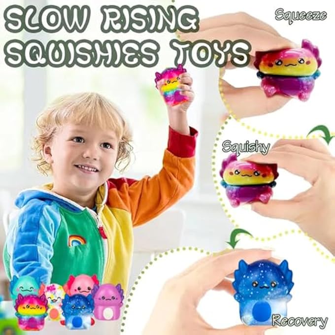 Holydeck 24 Pack Axolotl Slow Squishy Toys Soft Stress Relief Fidgets Toys for Kids Boys Girls Party Favors Novelty Prizes - Image 4