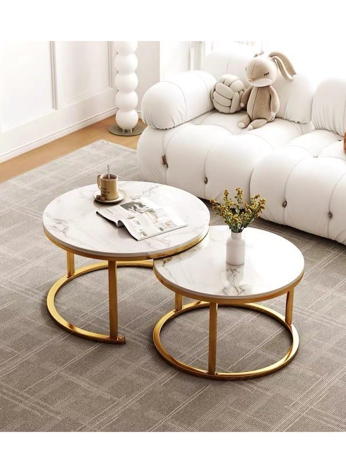 DubaiGallery Coffee Table Set of 2, Living Room Table Round, Living Room Table Gold, Coffee Table Gold Marble for Living Room and Bedroom Tables, Coffee Tables, Living... - Image 3