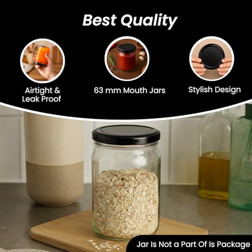 Machak Glass Jar Lids Only 63mm For 63 mm Mouth Jars (Black, 12Pcs) - Image 2