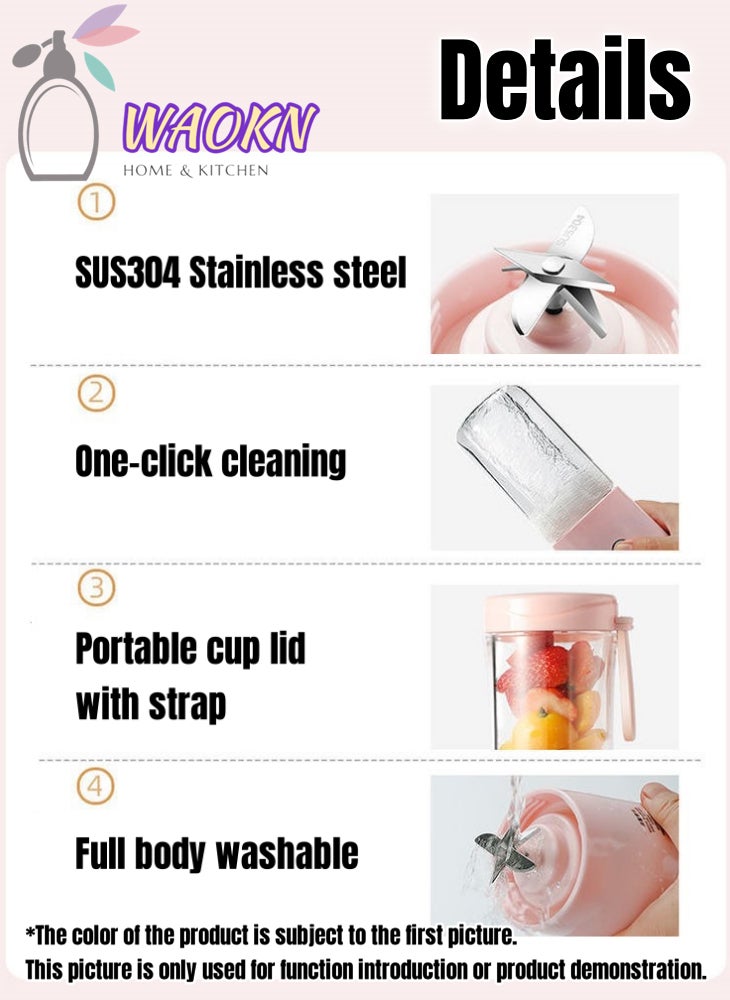 Portable Fruit Blender Personal Juice Cup for Smoothies Wireless Rechargeable Mixer For Travel Sports Office School Juice Cup Powerful Blades Cordless Juicer For All Kinds Of Fruits With An Extra Lid