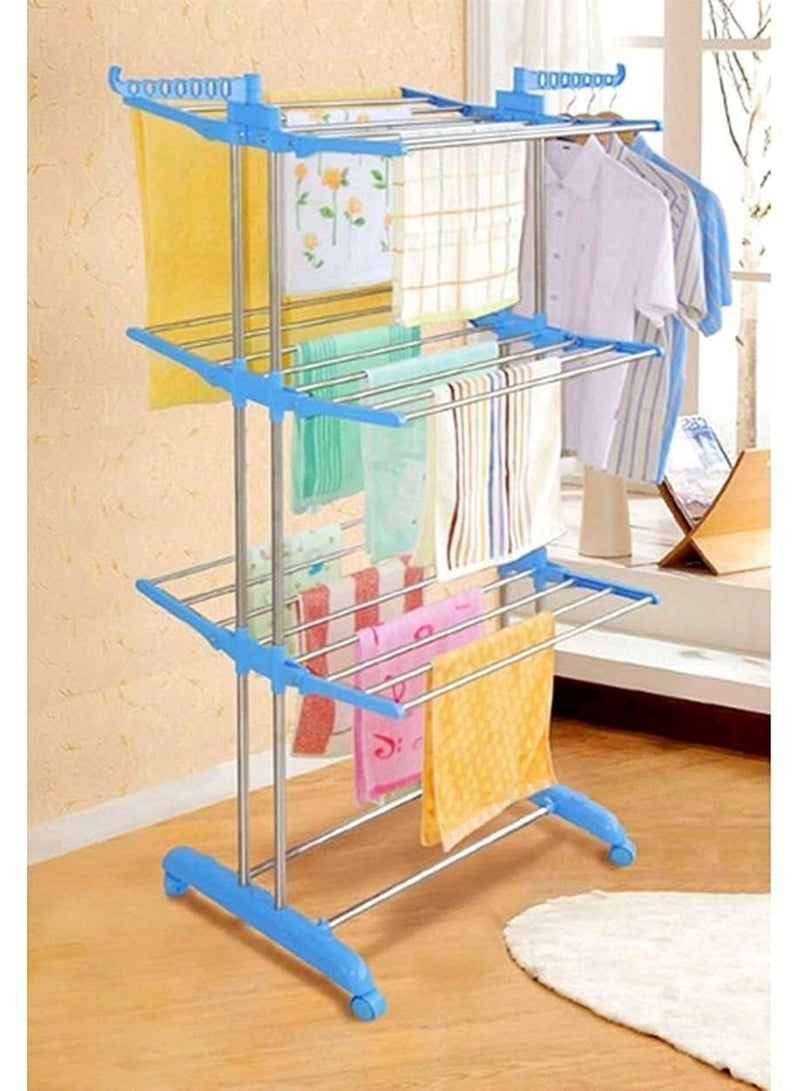 DubaiGallery Heavy Duty 3 Layer Double Pole Laundry Drying Stand, Blue/Silver  - Image 2