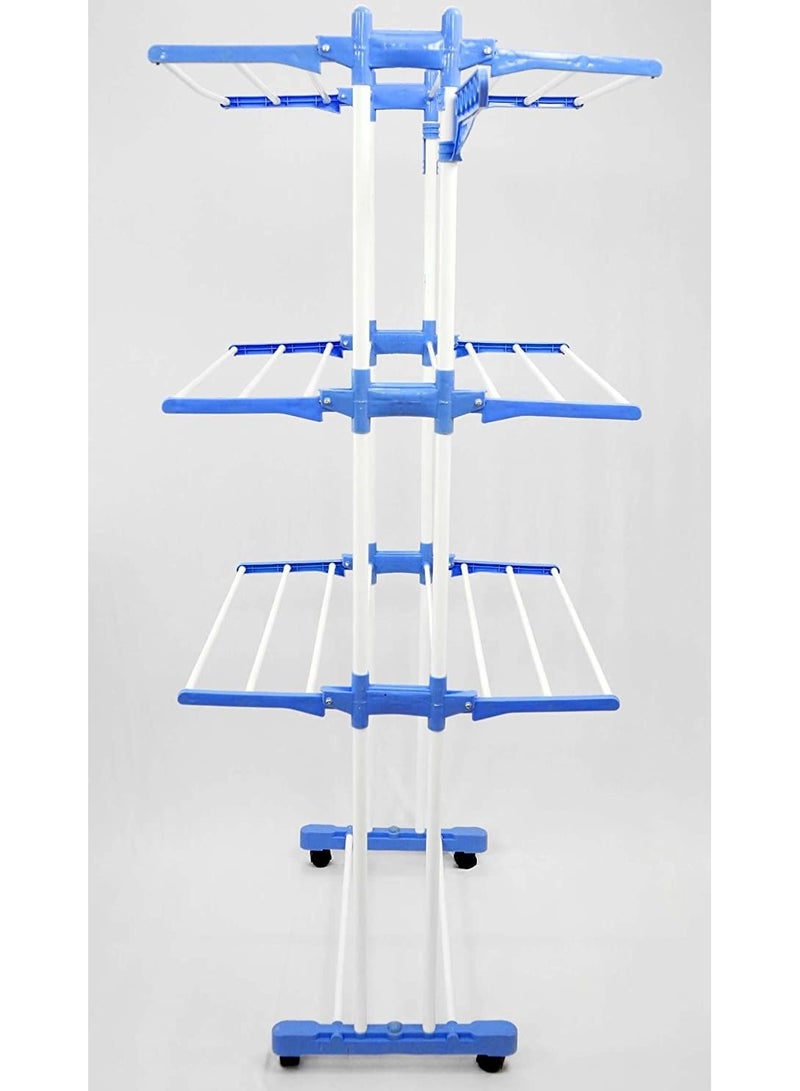 DubaiGallery Heavy Duty 3 Layer Double Pole Laundry Drying Stand, Blue/Silver  - Image 3